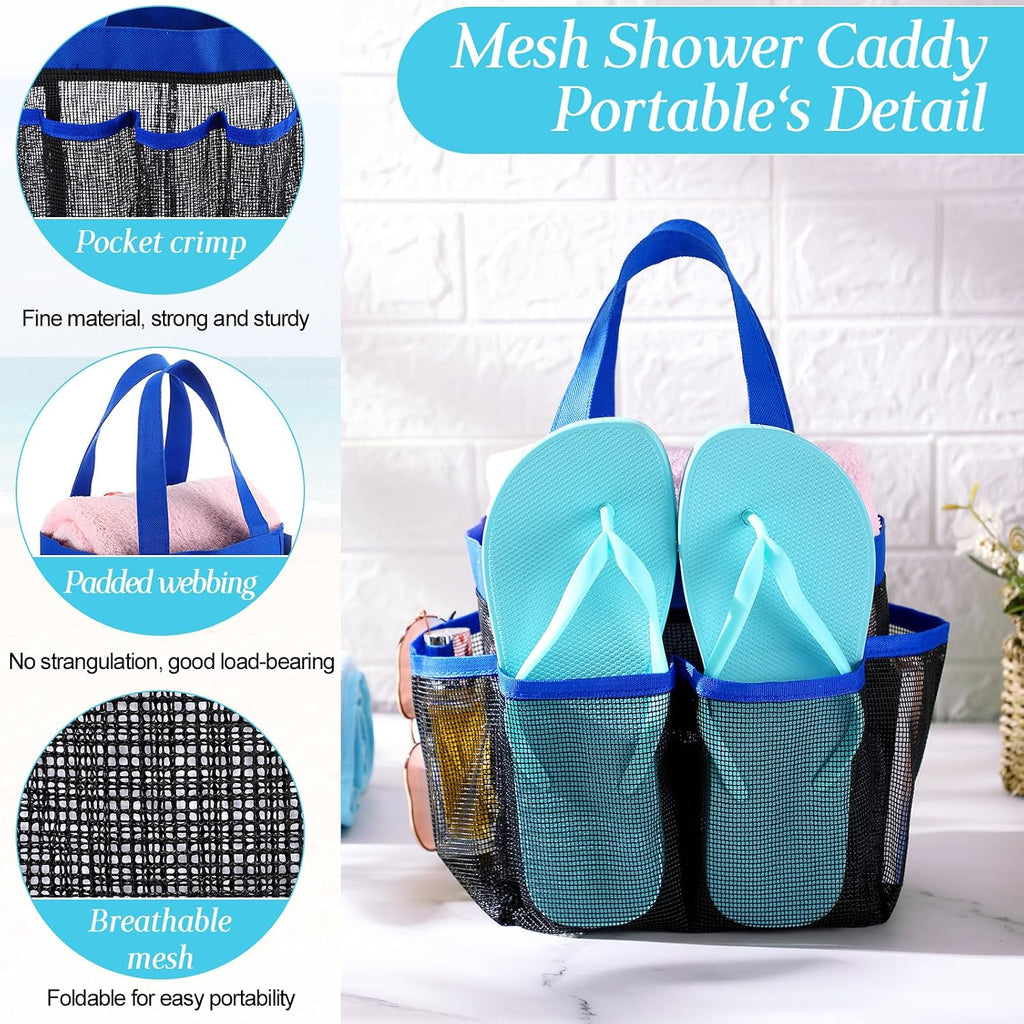 8 Packs Large Mesh Shower Caddy with 8 Pocket and Handle, Blue