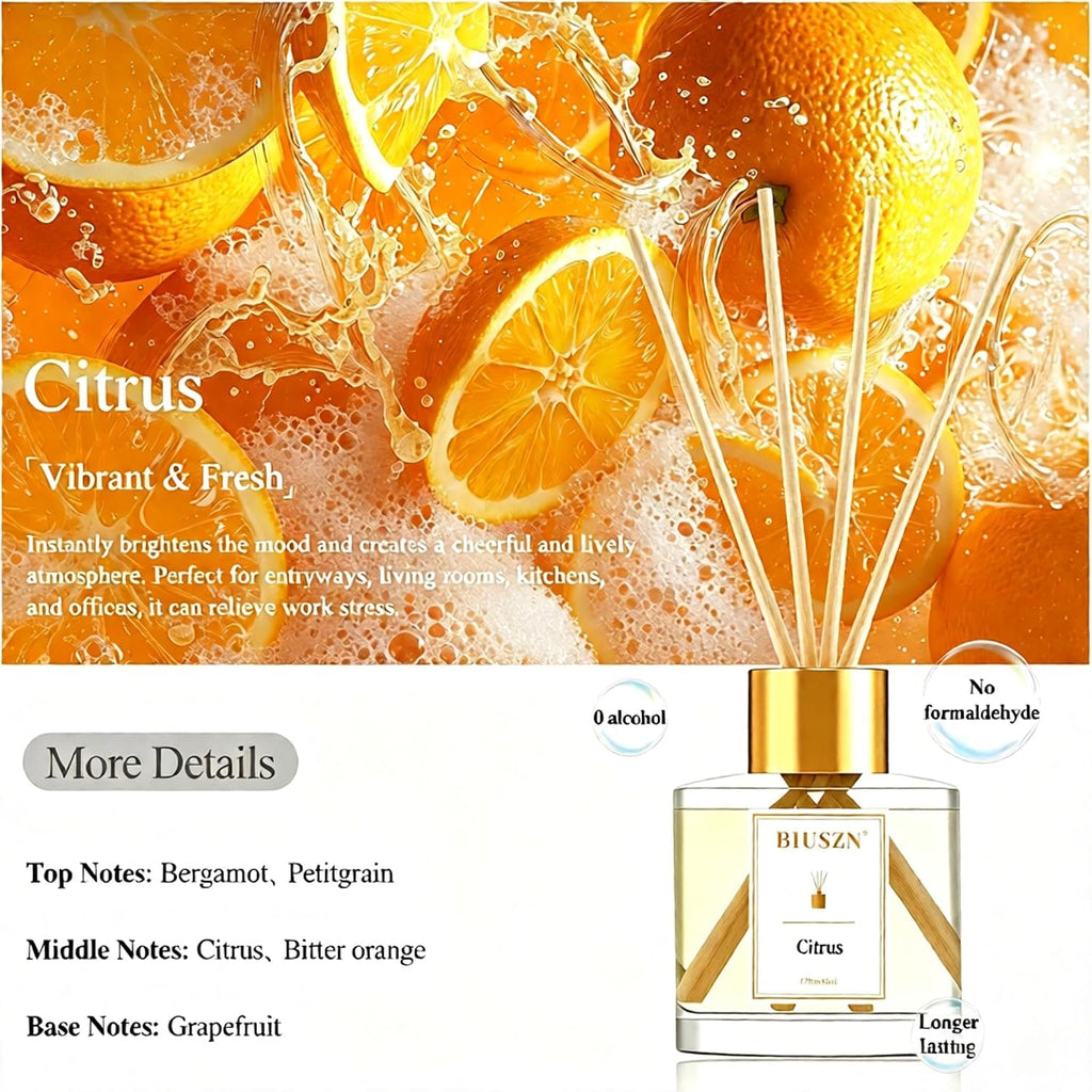 Reed Diffuser Set of 3, 50 ml Jasmine Lily/Citrus/Ocean Sea Salt
