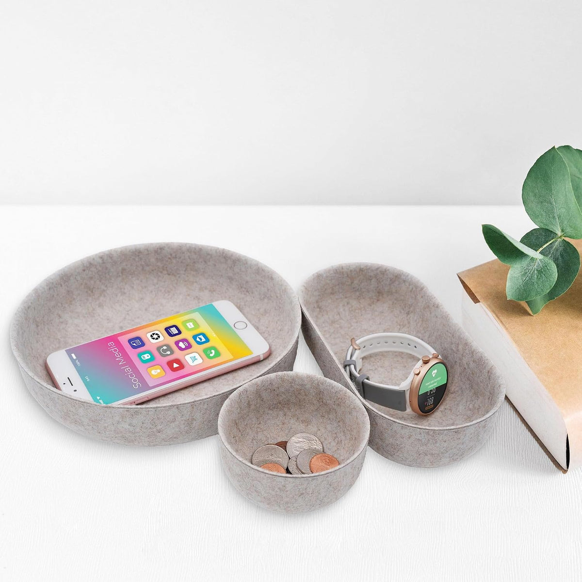 Welaxy EDC Cathall Desk Organizer tray Oatmeal felt bowl nightstand Caddy