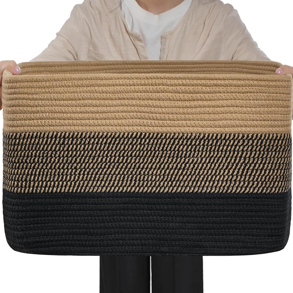 Optish 95L Large Woven Blanket Basket, Storage Basket with Handles