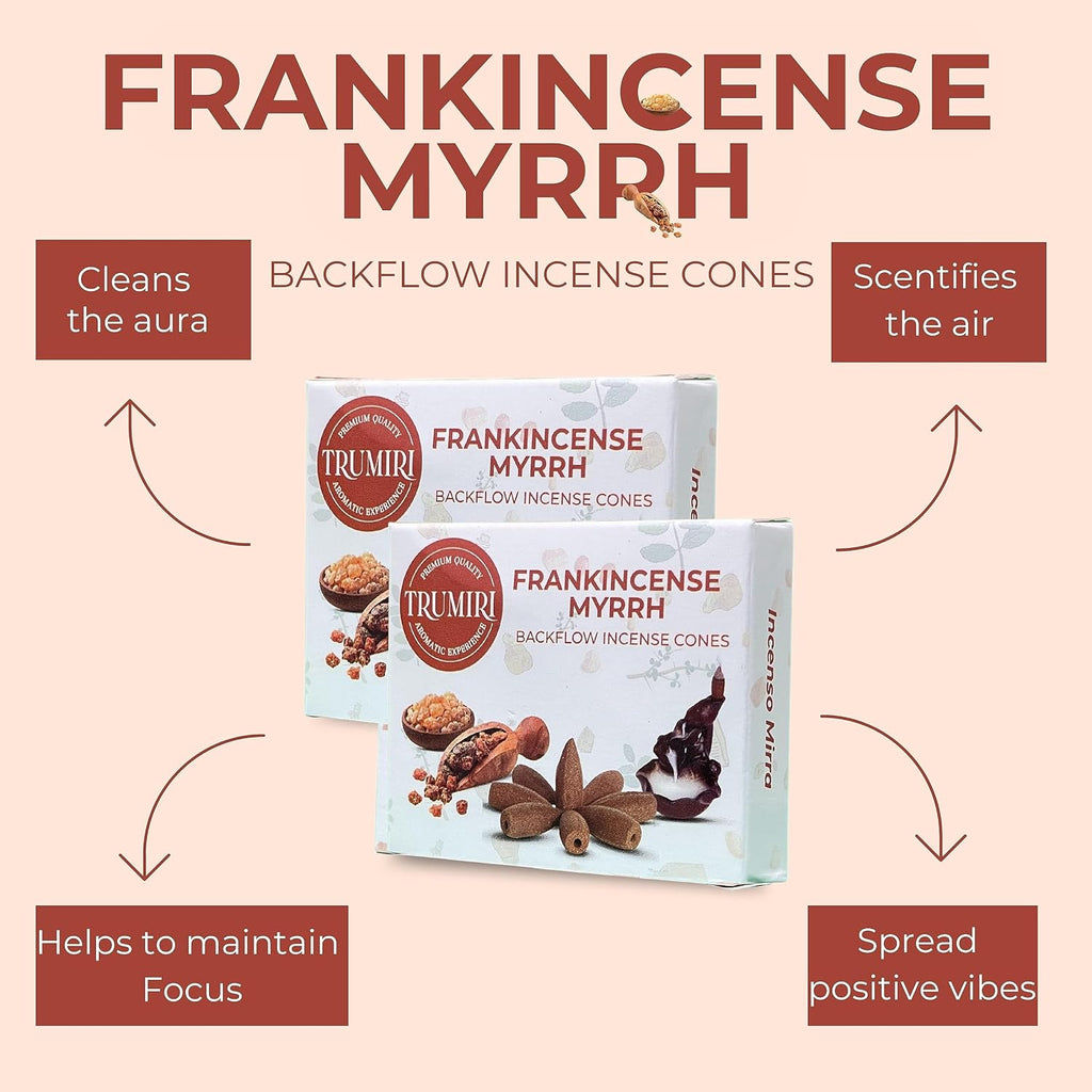 Frankincense Myrrh Backflow Incense - 20 Cones, Dual Pack of 10, Waterfall Effect