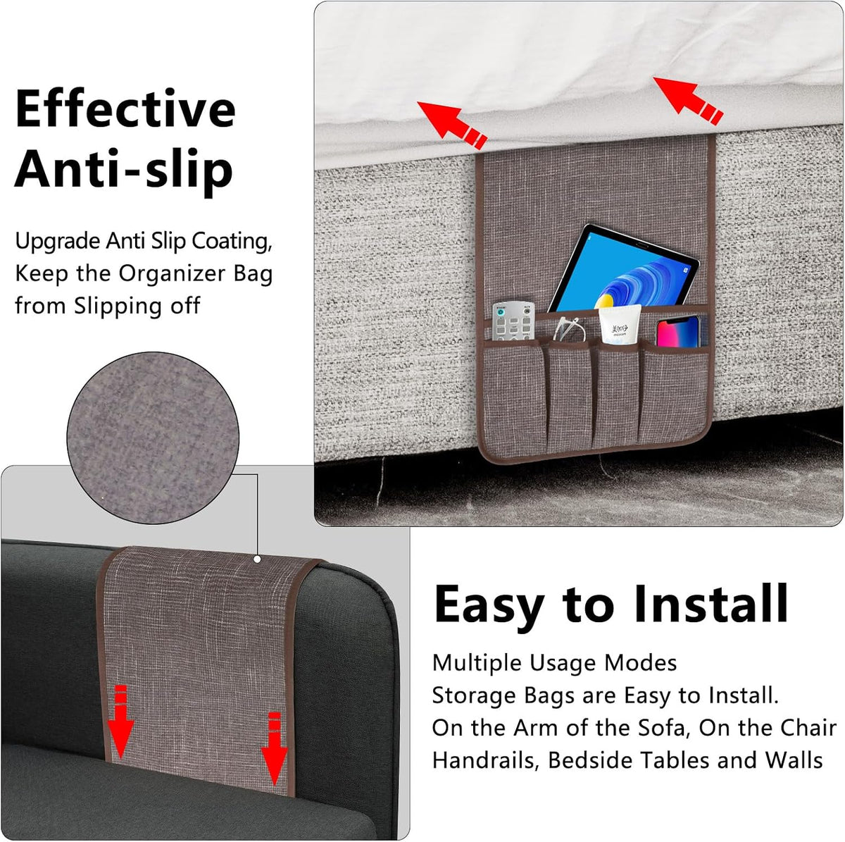 Couch Caddy Remote Control Holder, Armchair Caddy for Recliner 5 Pockets