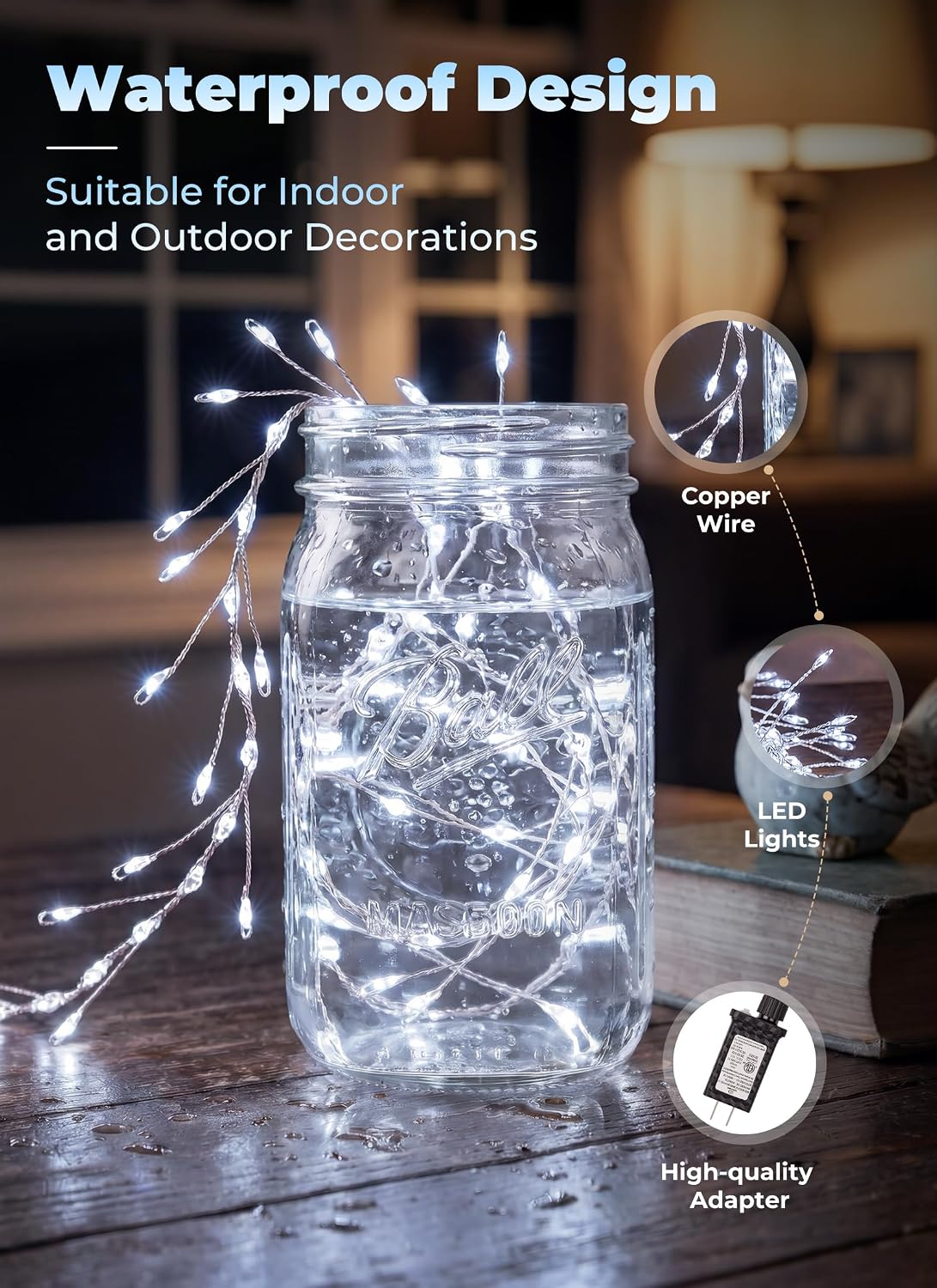 Flowing Fairy Lights Plug in with 14 Modes, 10FT 388LED Twinkle String Lights Indoor, Christmas Tree Lights Indoor Waterproof for Bedroom Christmas Home Room Decor, Cool White