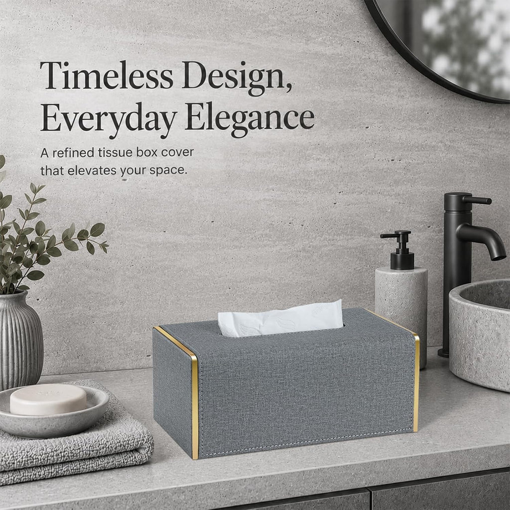 GORESE GORESE Linen Tissue Box Cover Rectangle, Leather Tissue Box Holder