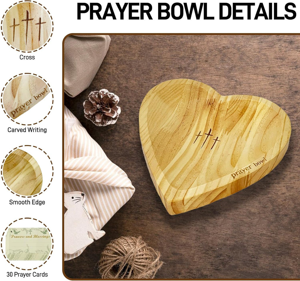 Heart Prayer Bowl with 30 Cards, Light Wood, Christian Gift