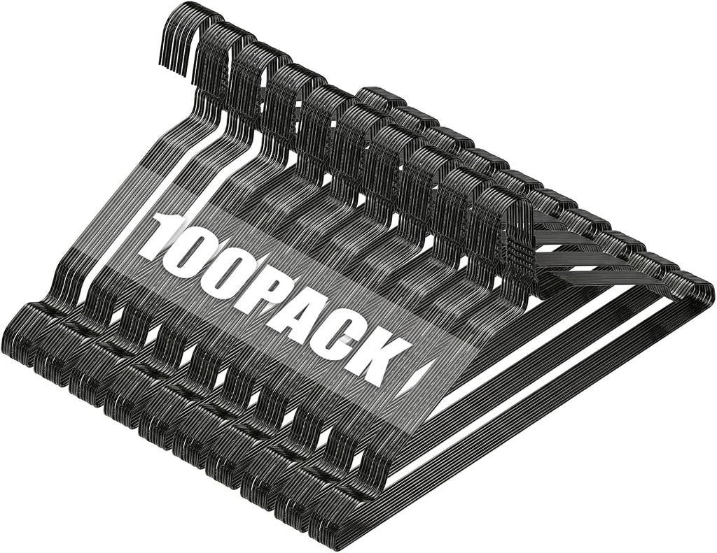 Space Saving Metal Wire Clothes Hangers, 100 Pack, 17 Inch, Black