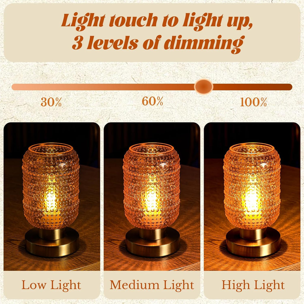 ZYER 8.9in Orange Table Lamp, Touch Control Lamp, Small Vintage Lamp