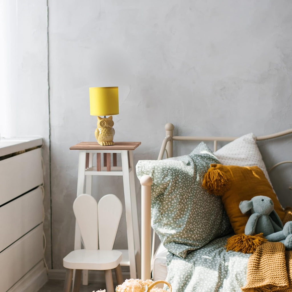 Simple Designs LT1136-DLN 12.8" Contemporary Ceramic Owl Bedside Table Desk Lamp w Matching Fabric Shade for Decor, Bedroom, Nightstand, Living Room, Entryway, Kids' Room, Nursery, Dandelion Yellow