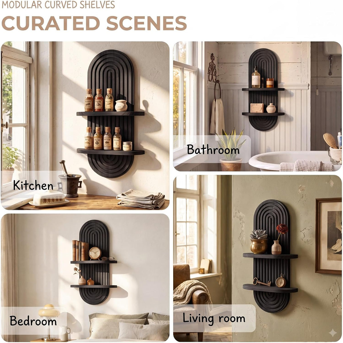 Heiple Boho Arched Floating Shelves, Black, 22"-1 Pcs