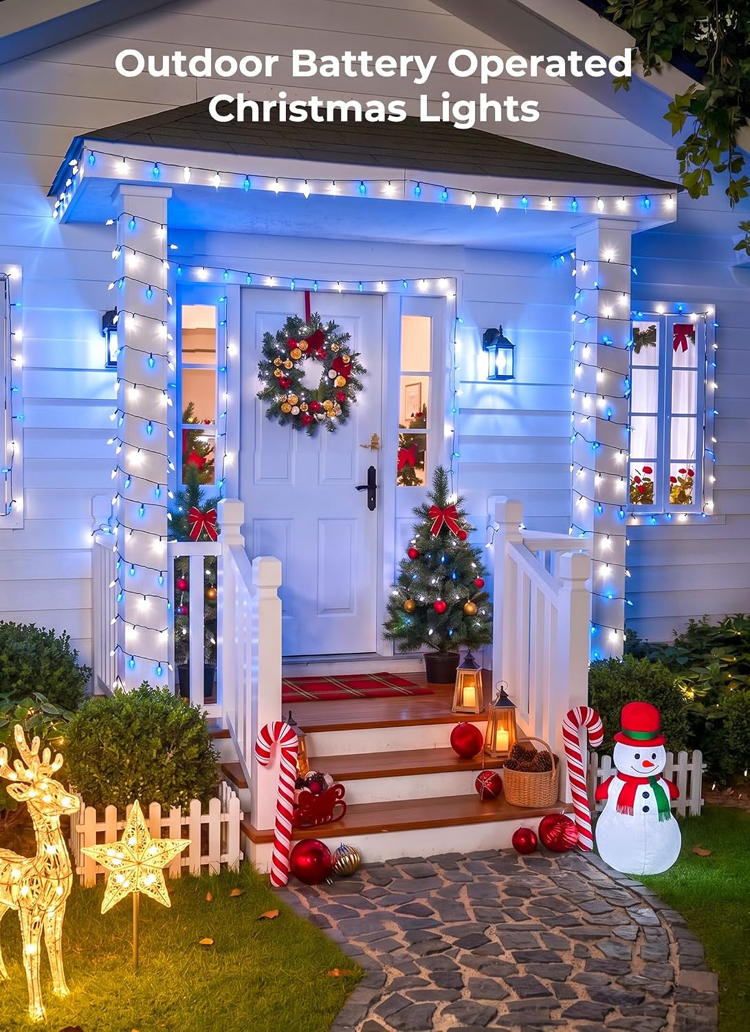 Brightown 2 Pack Battery Operated Christmas Lights 16.5FT Blue & White