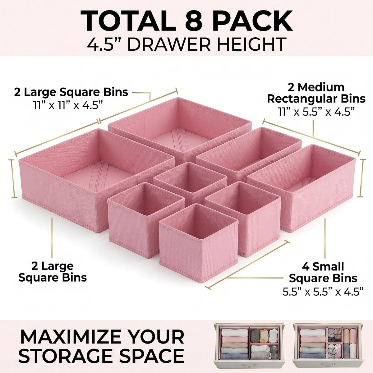 Drawer Organizer for Clothes, 8 Pack gray Fabric Storage Bins