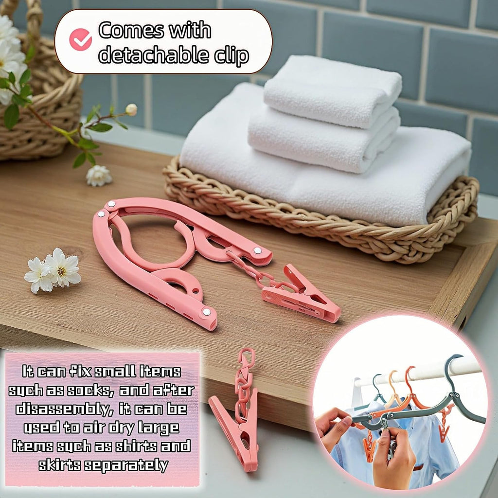 Foldable Hangers 4 Pack - Travel Hangers Collapsible Space Saving, Non-Slip Clothes Hangers with Removable Clips for Suitcase, Camping, Business Trips & Home Closet Organization Four Colors