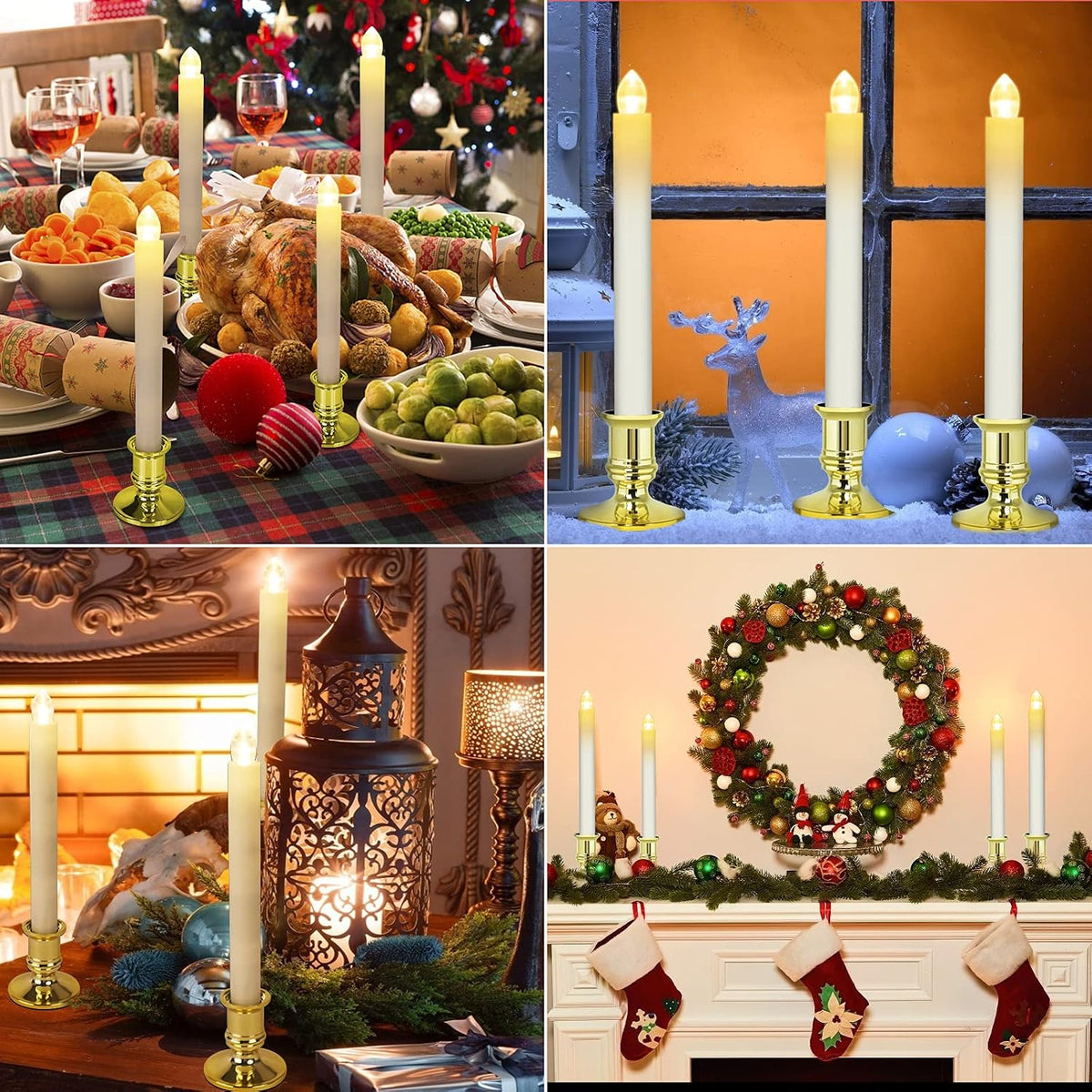Window Candles 12 Pack Battery Operated Candle with 2 Remote Controls Timer Flameless Taper Candles Removable Golden Holder and Suction Cup for Christmas Decorations