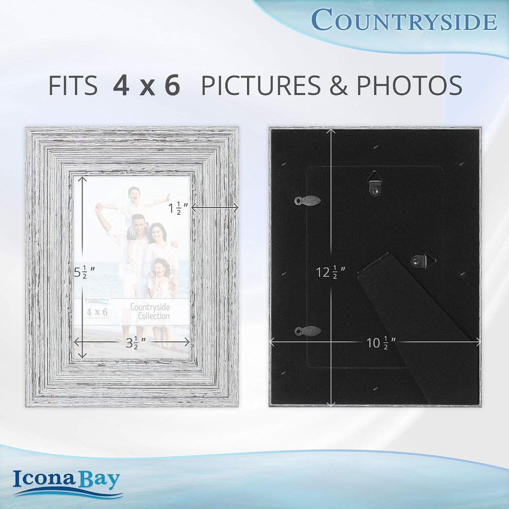 Icona Bay 4x6 Picture Frames (Speckled Gray, 6 Pack), French Country Style Picture Frame Set, Wall Mount or Table Top, Countryside Collection