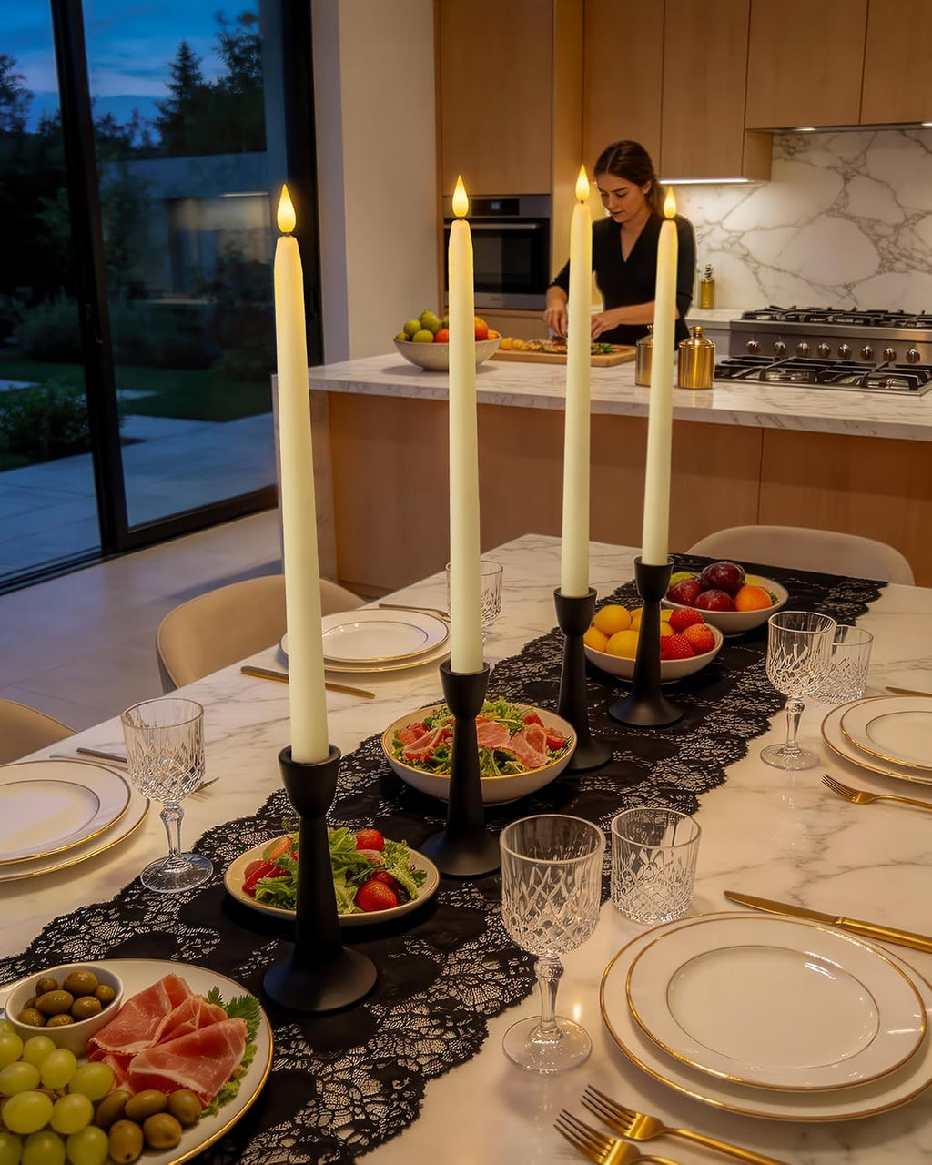 Homemory 15 inches Real Wax Flameless Taper Candles with Remote Timer, 6 Pcs Ivory LED Taper Candles Battery Operated with 3D Flickering Flame, Window Candle Led Candlesticks for Dinners Home Decor