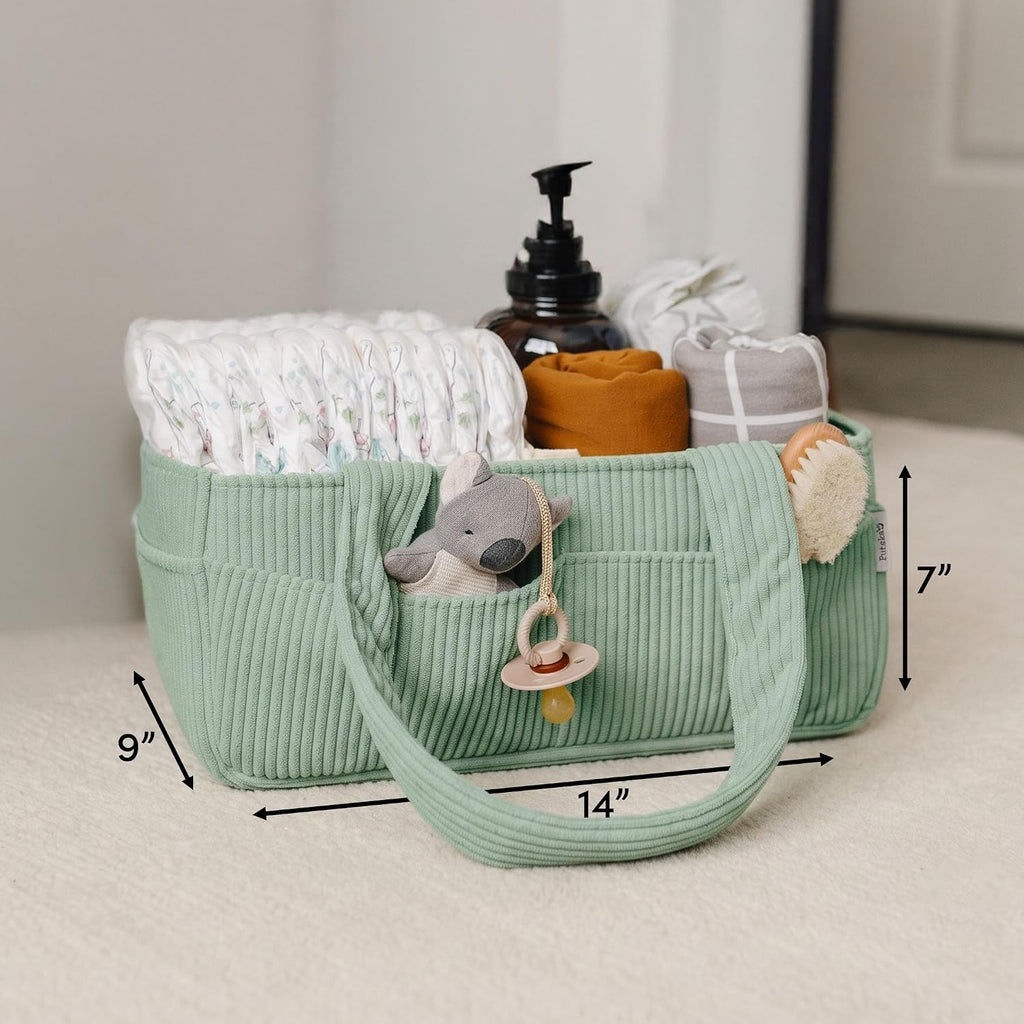 PUTSKA Baby Diaper Caddy Organizer, Nursery Basket, Sage Green Corduroy