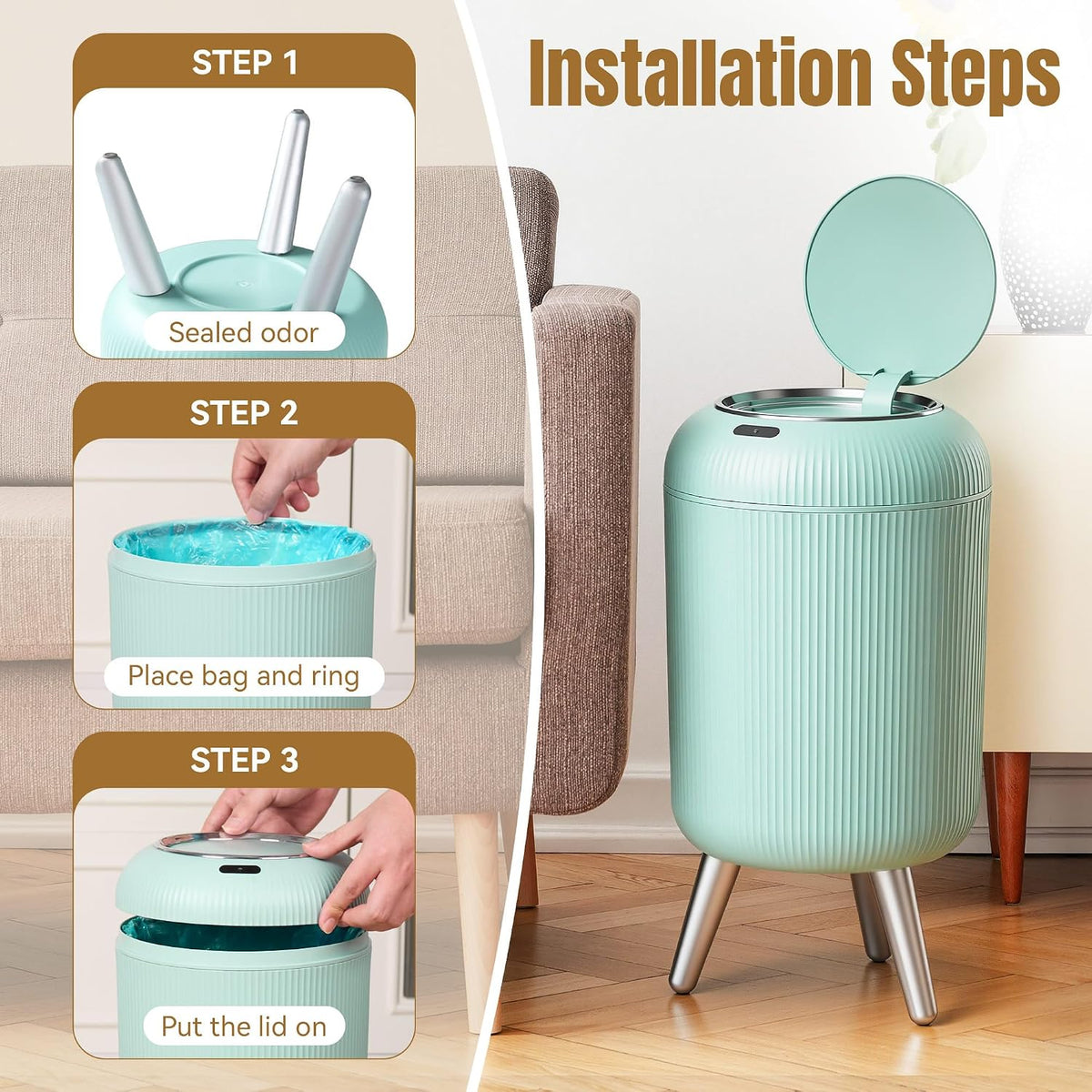 Touchless Sensor Bedroom Trash Can with Lid,Small Wastebasket(Blue)