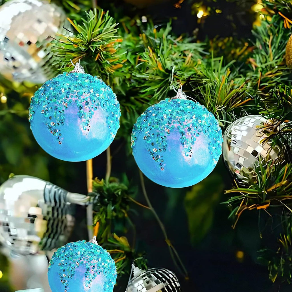 4Pcs Christmas Balls Ornaments -Shatterproof Christmas Ball for Xmas Tree Decorations Hanging,Wedding Party Holiday Decorations Fantasy Blue Glitter Ball 4in x 4 Pack