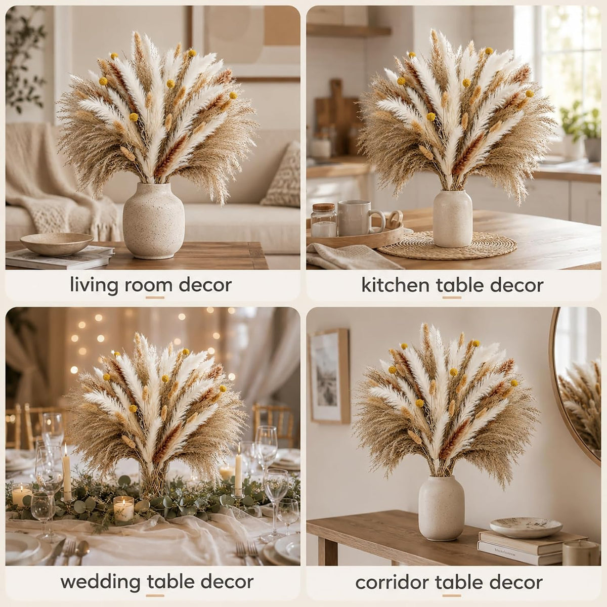 17 Inch Natural Dried Flower Boho Dried Pampas Grass for Home Decor Dried Flowers Bouquet for Farmhouse Table Centerpiece Wedding Party & Living Room Vase Filler Decor