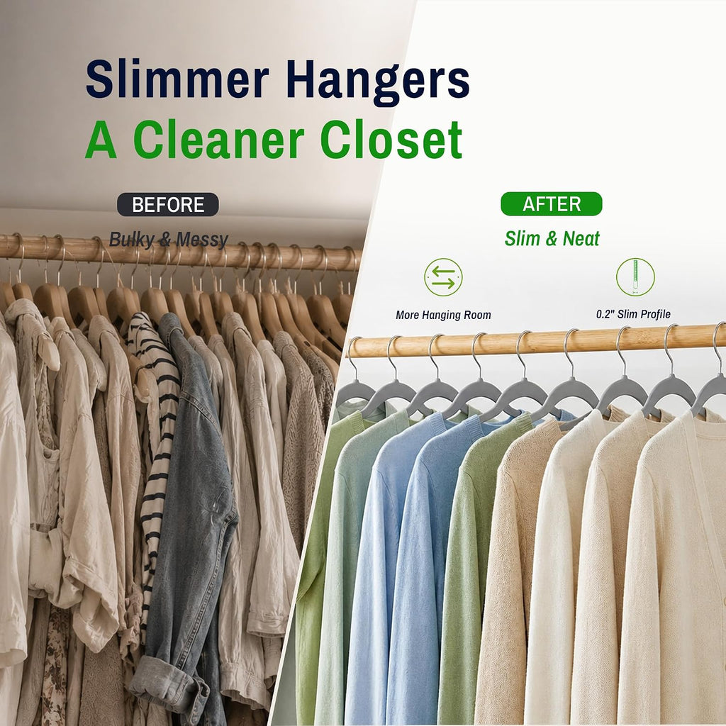 Plastic Hangers 30 Pack, Non-Slip Space-Saving Clothes Hangers, Gray