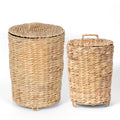 Bathroom Trash Can with Lid Set of 2 (3 Gallon & 1.5 Gallon), Wicker Wastebasket with Liner & Raised Feet, Handwoven Water Hyacinth Decorative Trash Can for Bedroom, Office, Living Room