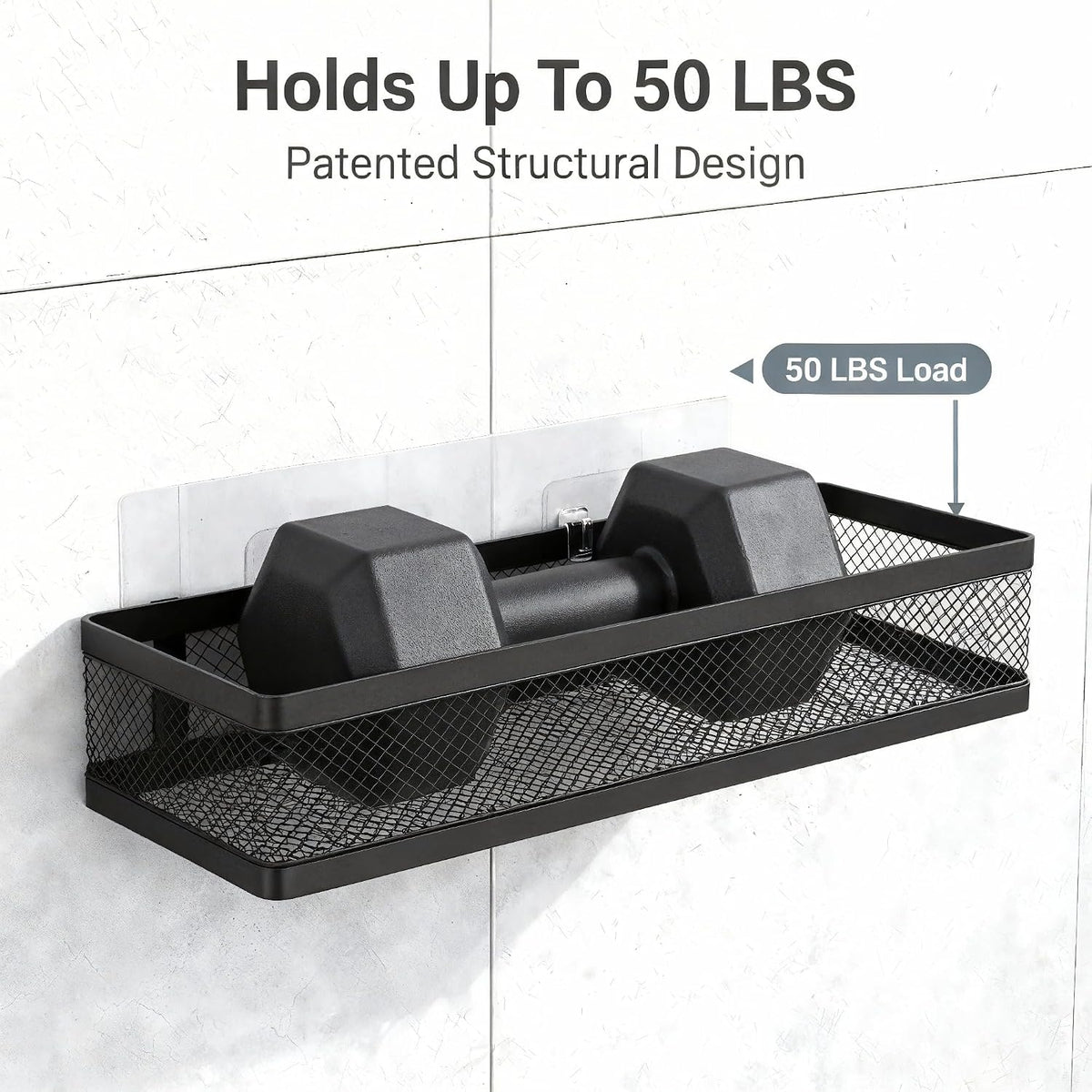 PUSDON 16.5-Inch Extra Long Slim Mesh Shower Caddy, Wall Mounted Bathroom Organizer with Adhesive, Heavy Duty Rustproof Shelf for Narrow Kitchen Pantry & RV, Holds 50 LBS 2-Pack - Matte Black Netting
