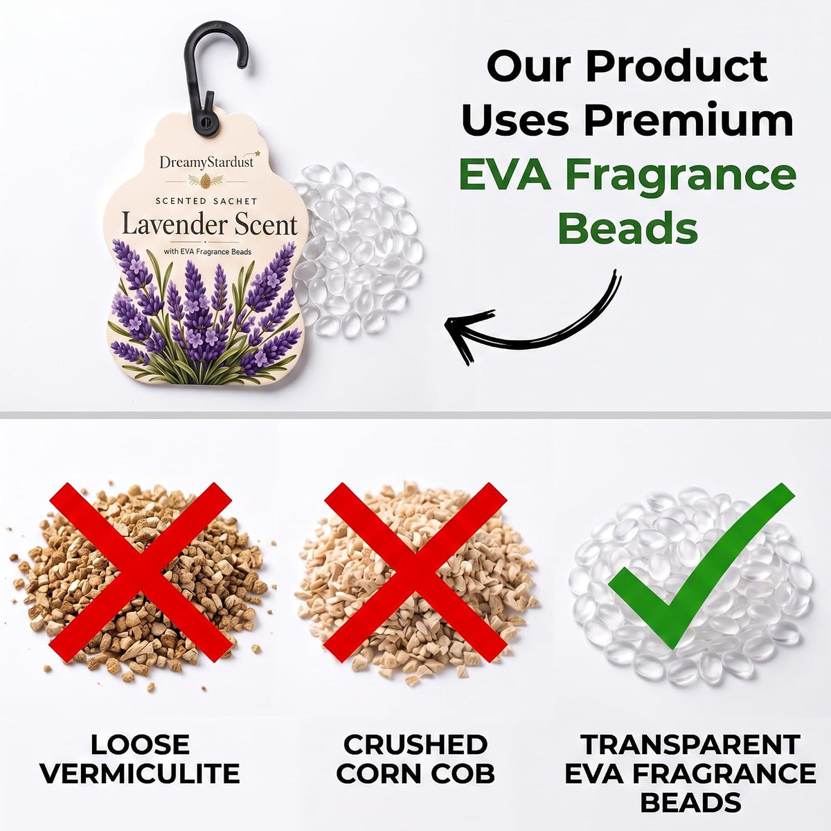 Lavender Scented Sachets for Drawers & Closets, 6 Pack Hanging Fragrance Sachets with EVA Beads for Wardrobe, Car, Shoe Cabinet and Bathroom, 0.35 oz Each