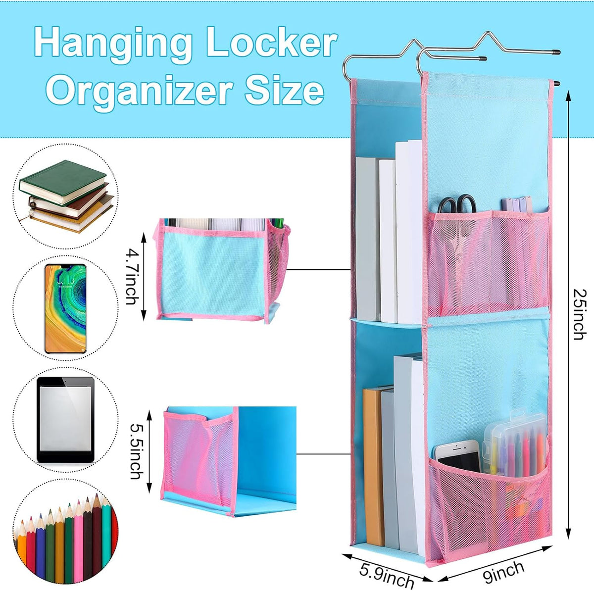 1 PC Hanging Locker Organizer 2 Layer Shelves, Pink, Blue