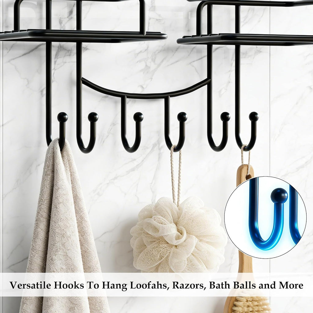SRIWATANA Shower Caddy Hanging, Shower Organizer with Razor Hooks, Black