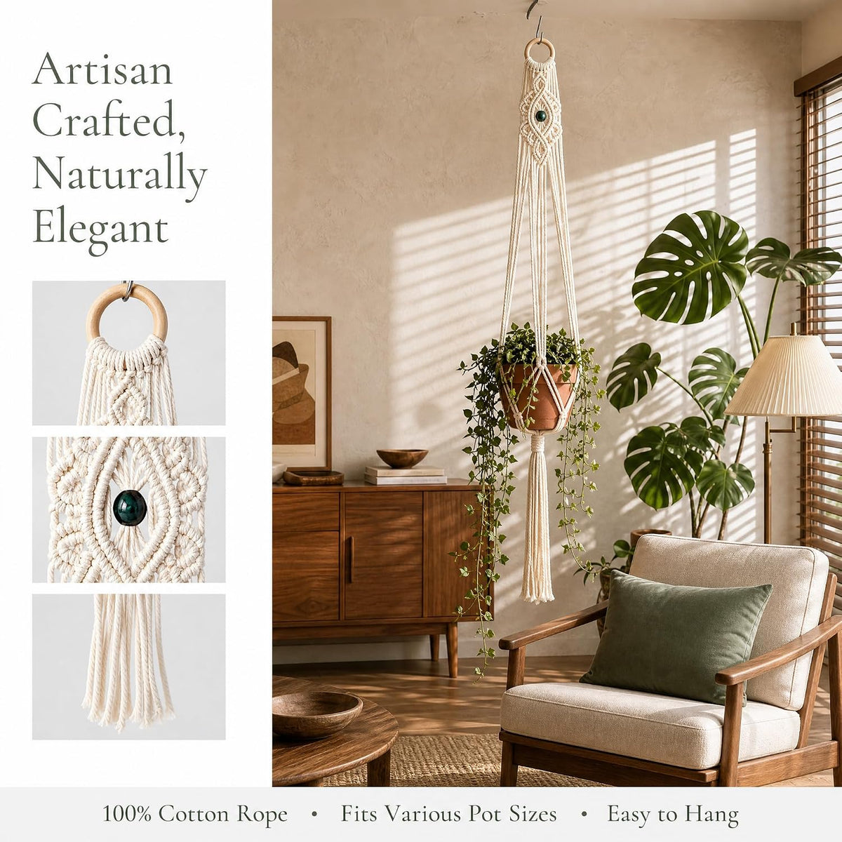 8-Pack Boho Plant Hanger, Macrame Pot Holder,Hanging Planter/Indoor/Balcony/Window Decoration Length 39" (Not Pot and Plant Included)