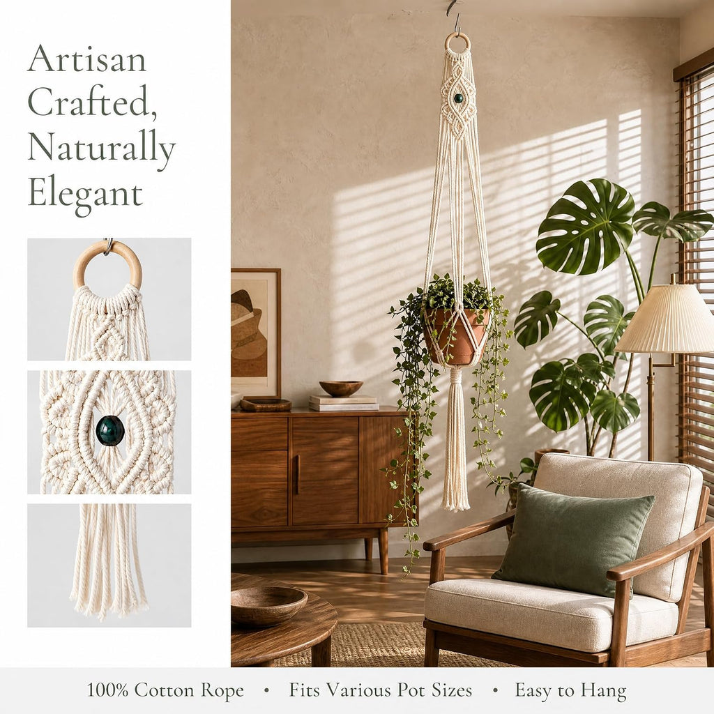 4-Pack Indoor Pot Hanger, Macrame Hanging Planters, Boho Decor for Room/Ceiling/Garden/Balcony (No Pot and Plant Included)