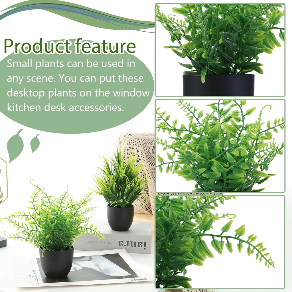 GREENTIME 2 Pack Fake Plants in Black Pot Small Artificial Plant