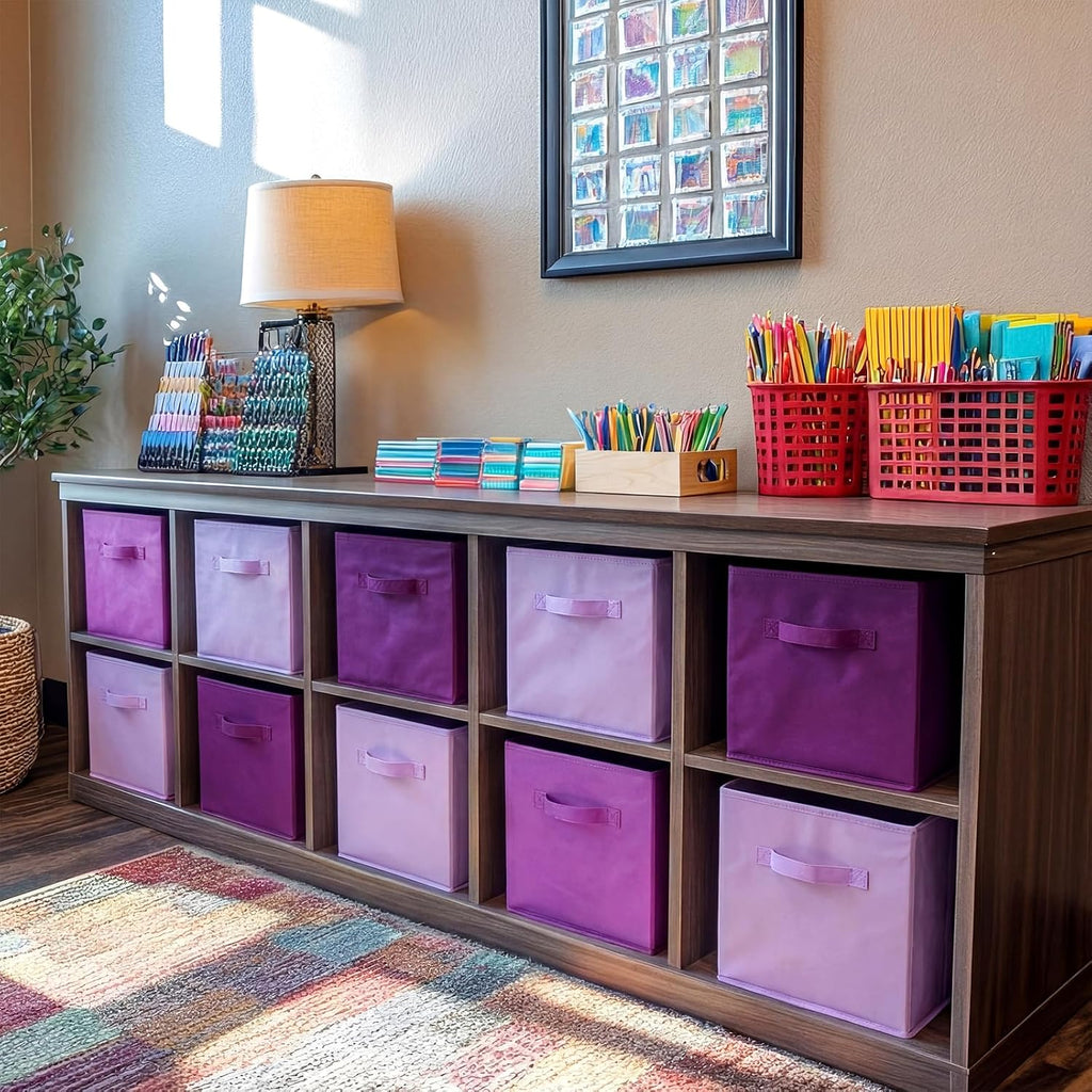 Karenhi 6 Pack Cube Storage Bins, Purple Fabric Organizer