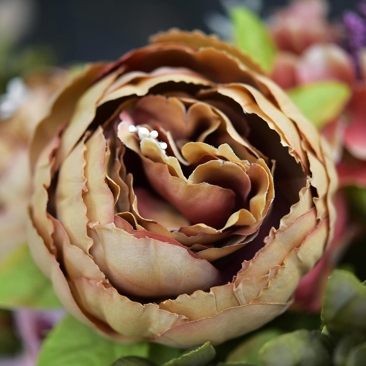 FiveSeasonStuff Mixed Pale Pink & Tawny Brown Artificial Peony Set of 2