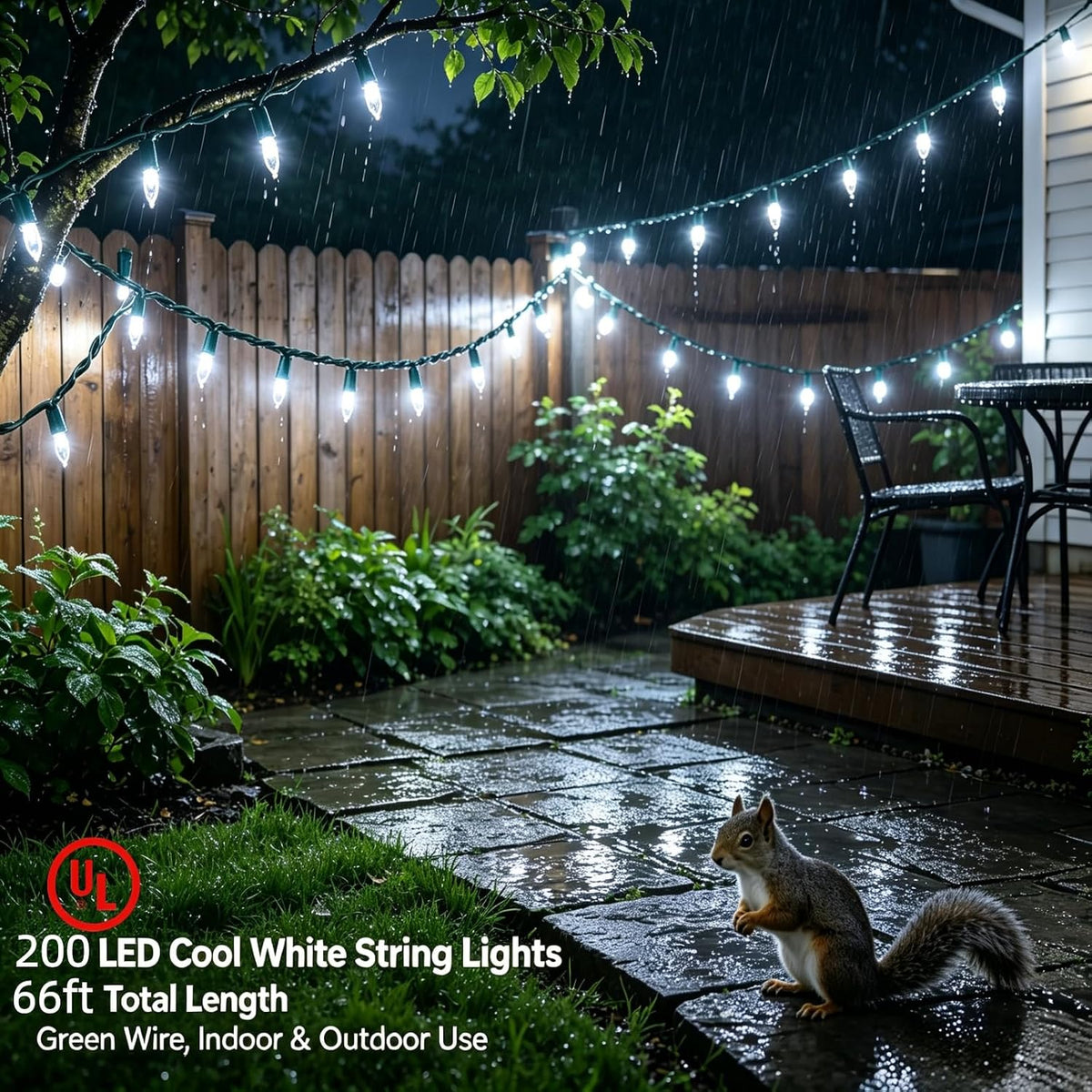 200 LED Cool White Christmas Lights, UL Certified and Commercial Green Wire String Lights 66ft, for Indoor and Outdoor Winter, Wedding, Garden, Patio.