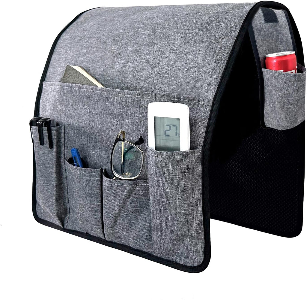 Wanty Sofa Armrest Organizer Couch Arm Chair Caddy Sofa Cover Storage Holder for Remote Control Magazine Book Smart Phone Tablet Drinks and Water Bottle (Gray)