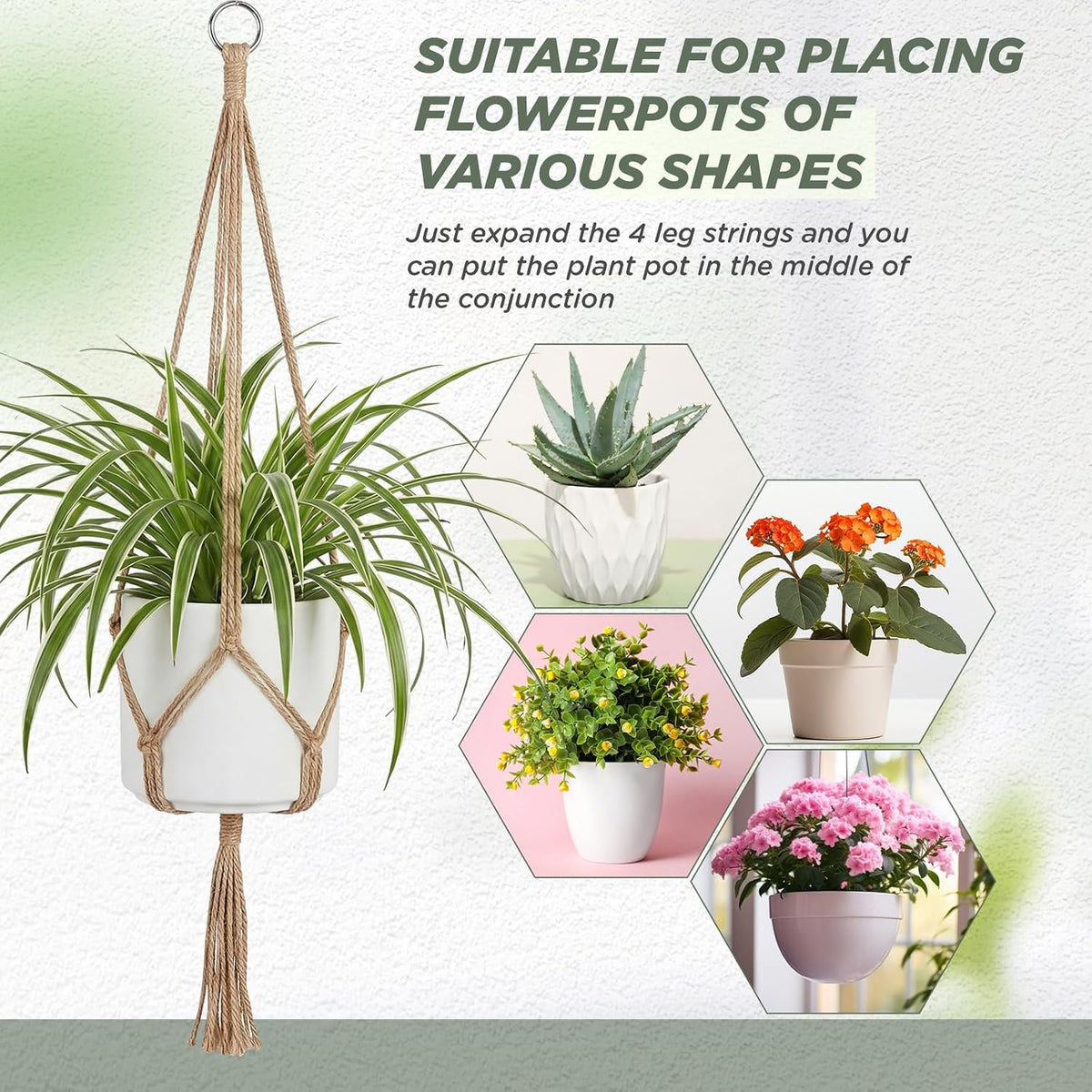 EBOOT 3 Pack 33 41 48 Inch Macrame Plant Hanger, Linen Color, 4 Legs