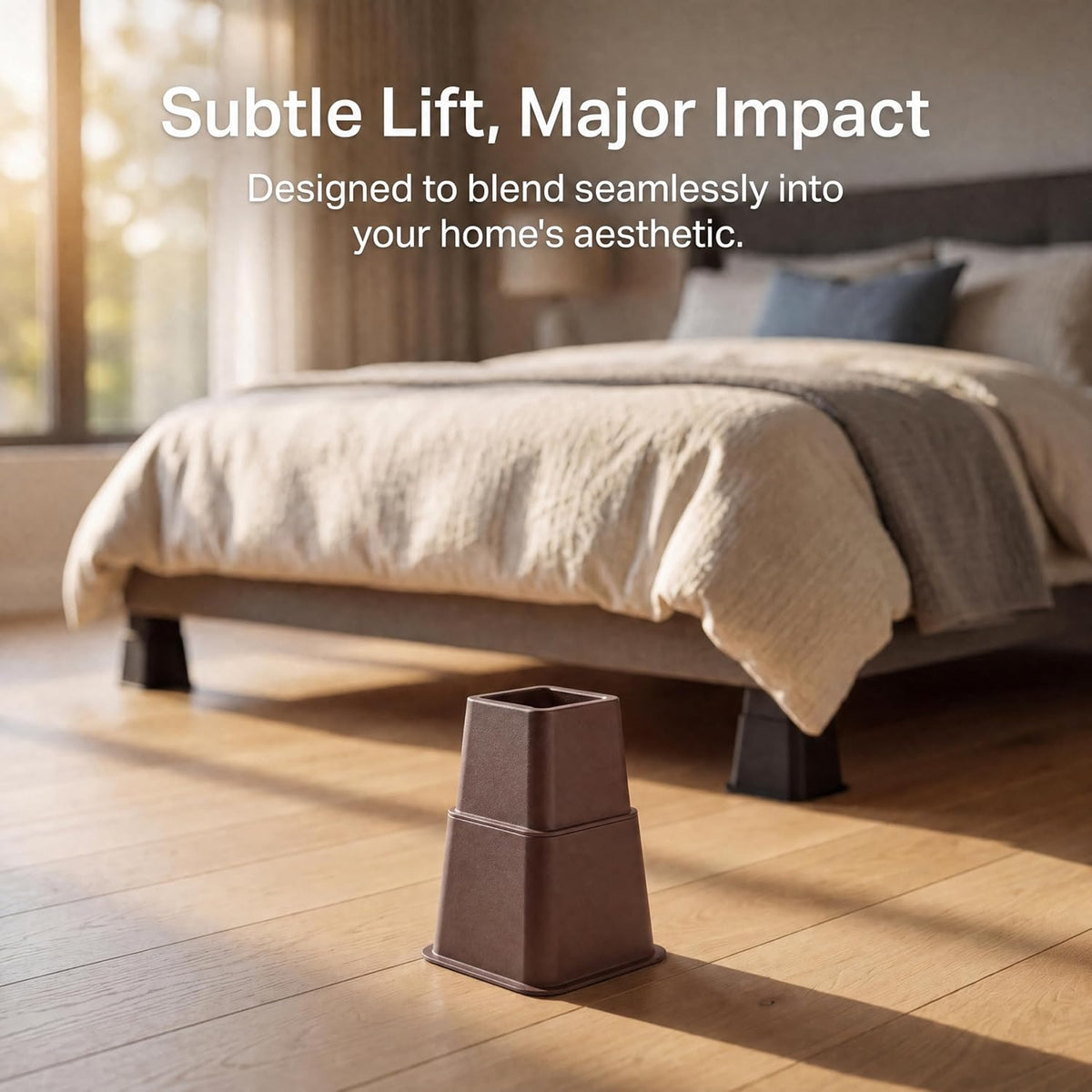 Bed Risers 8-Pack - Stackable Furniture Lifts for 3, 5 or 8 Inch Adjustable Height, 2200 Lbs Capacity Brown Square Sofa and Desk Elevators for Under Bed Storage
