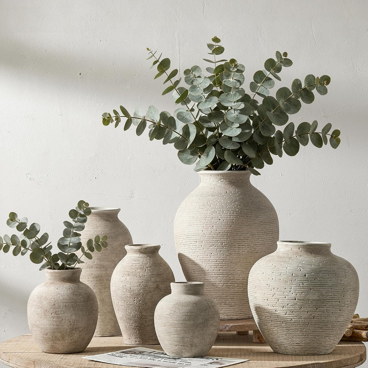 Vanselia Ceramic Flower Vase Home Decor - Large Tall Farmhouse Table Vases Rustic Vintage Living Room Kitchen Bedroom Decorations for House Book Shelf Office Coffee Desk Dining Fireplace (12" Retro)
