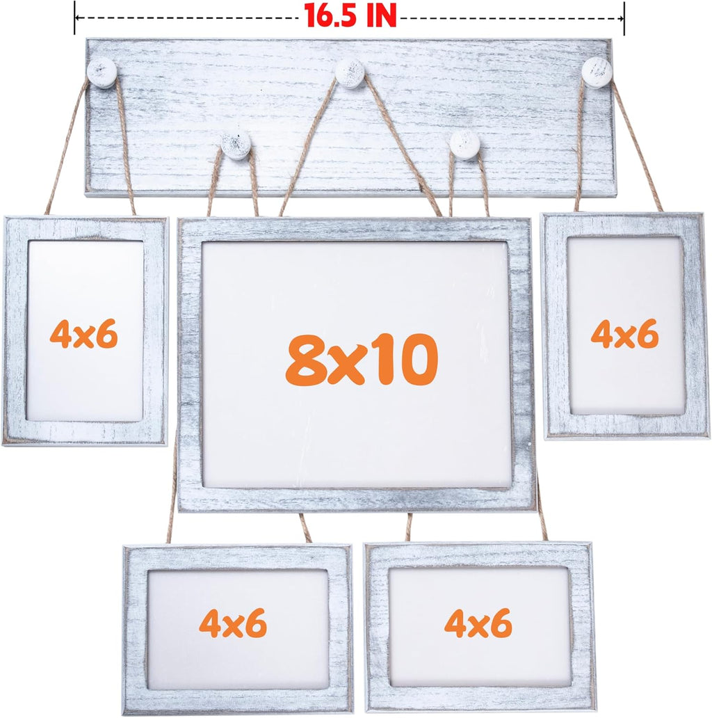 Collage Picture Frames 4x6 Set of 5 for Wall – Rustic White Farmhouse