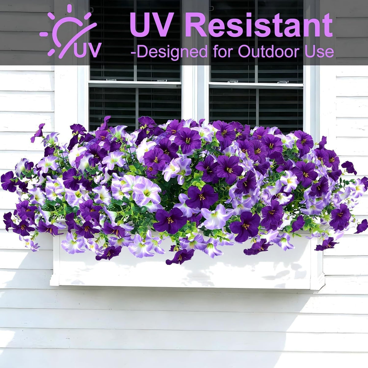 Artificial Petunia Flowers for Outdoor, 8 Bundles UV Resistant Faux Flowers