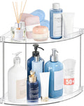 2 Tier Corner Bathroom Counter Organizer, Clear, Triangular