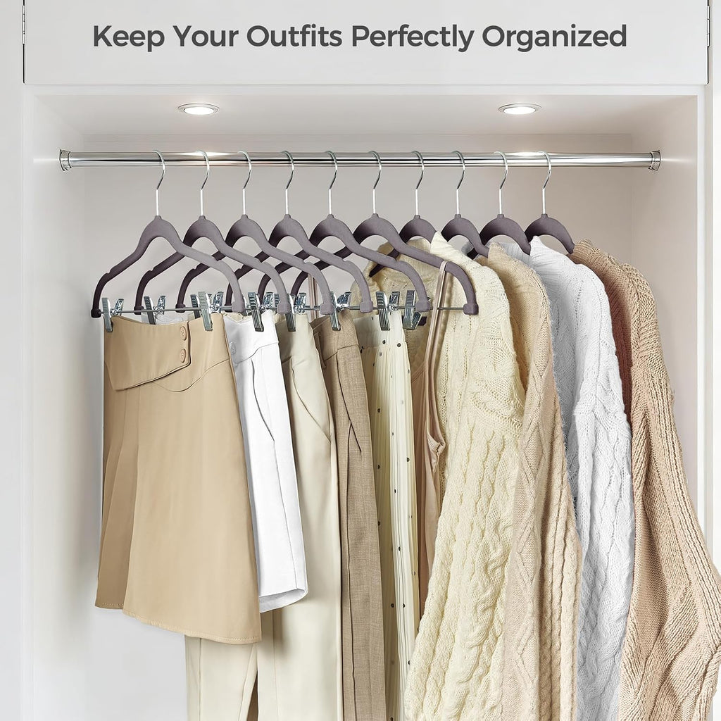 HOUSE DAY Velvet Pant Hangers with Adjudtable Clips 10 Pack, Gray