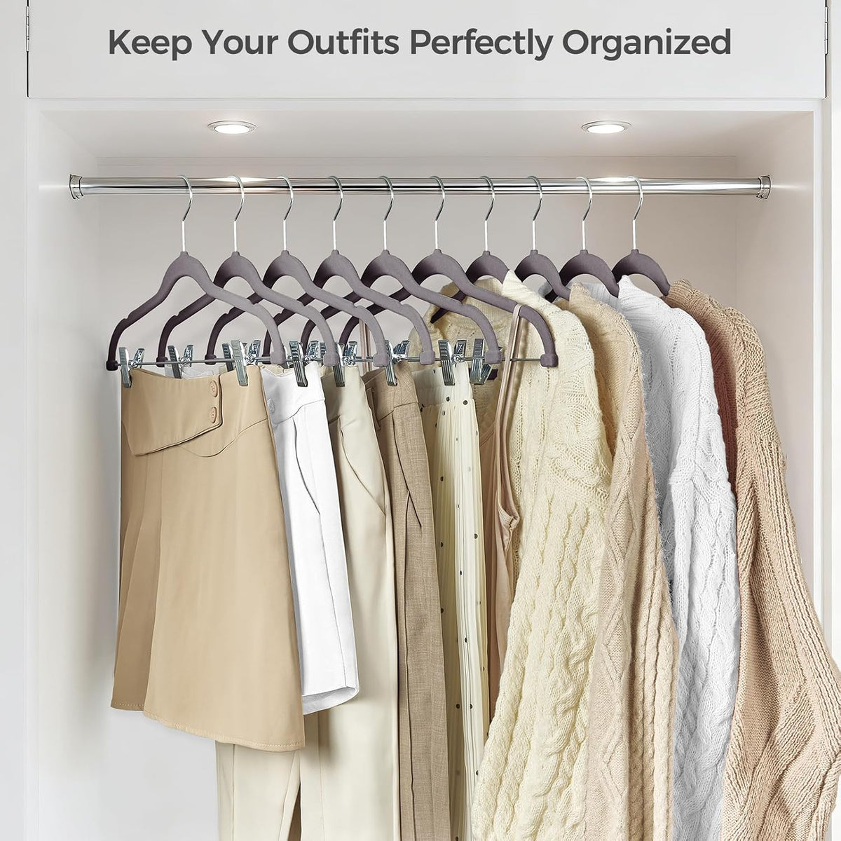 HOUSE DAY Velvet Pant Hangers with Adjudtable Clips 10 Pack, Gray