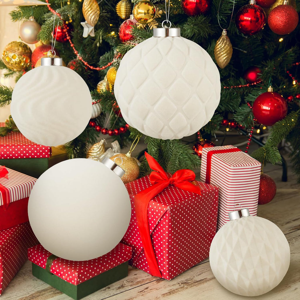 Large Velvet Christmas Ball Ornaments - 6 Inch Flocked Christmas Balls Shatterproof Decorative Hanging Ornaments Set for Xmas Tree Holiday Wedding Party Decor (Cream, 2pcs)