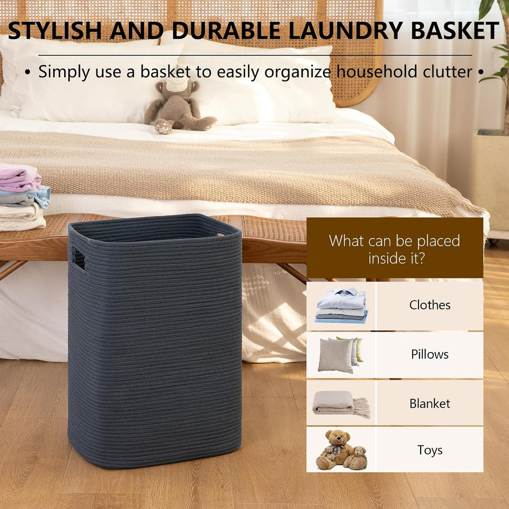 OIAHOMY Laundry Hamper Laundry Basket Cotton Rope Storage Baskets Blue