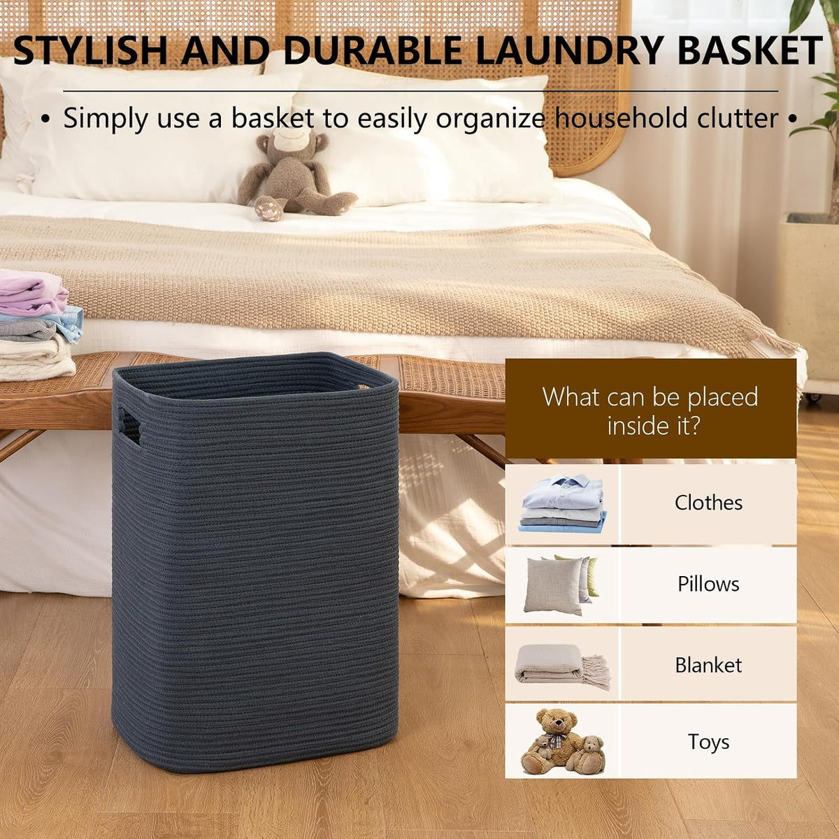 OIAHOMY Laundry Hamper Laundry Basket Cotton Rope Storage Baskets Blue