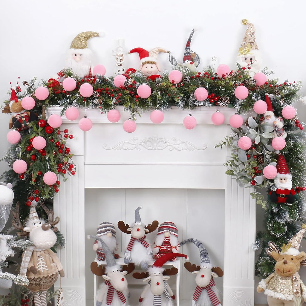 30PCS Pink Velvet Christmas Ball Ornaments for Xmas Tree Decorations