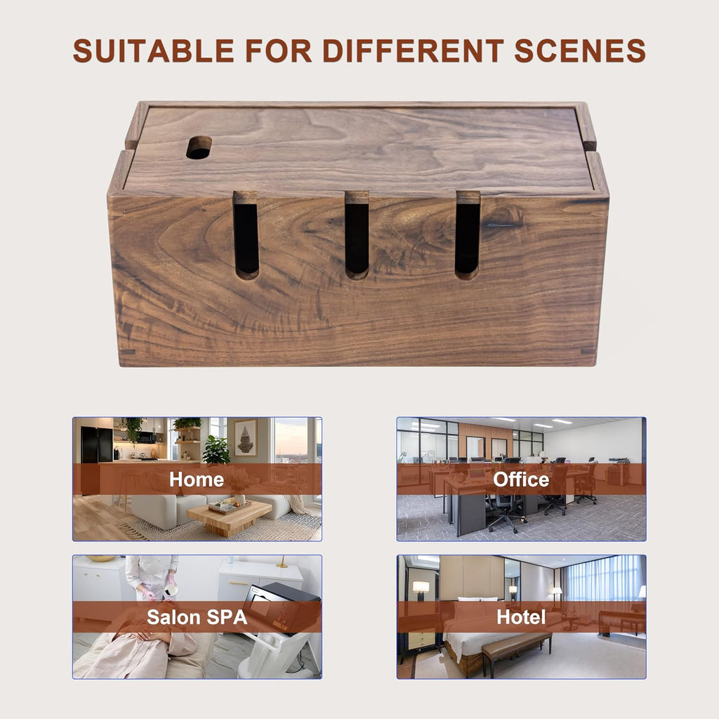 Walnut Wood Cable Management Box for Power Strip, Magnetic Lid
