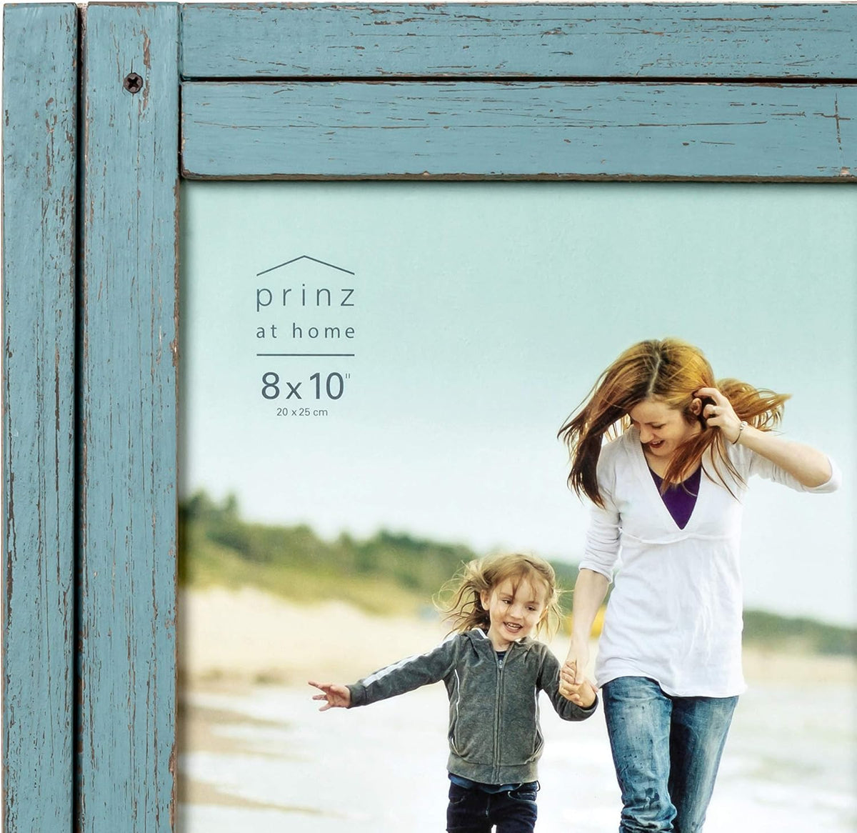 Prinz Homestead 8x10 Distressed Blue Rustic Wood Picture Frame, Two-Way Easel, Tabletop or Wall-Mounted